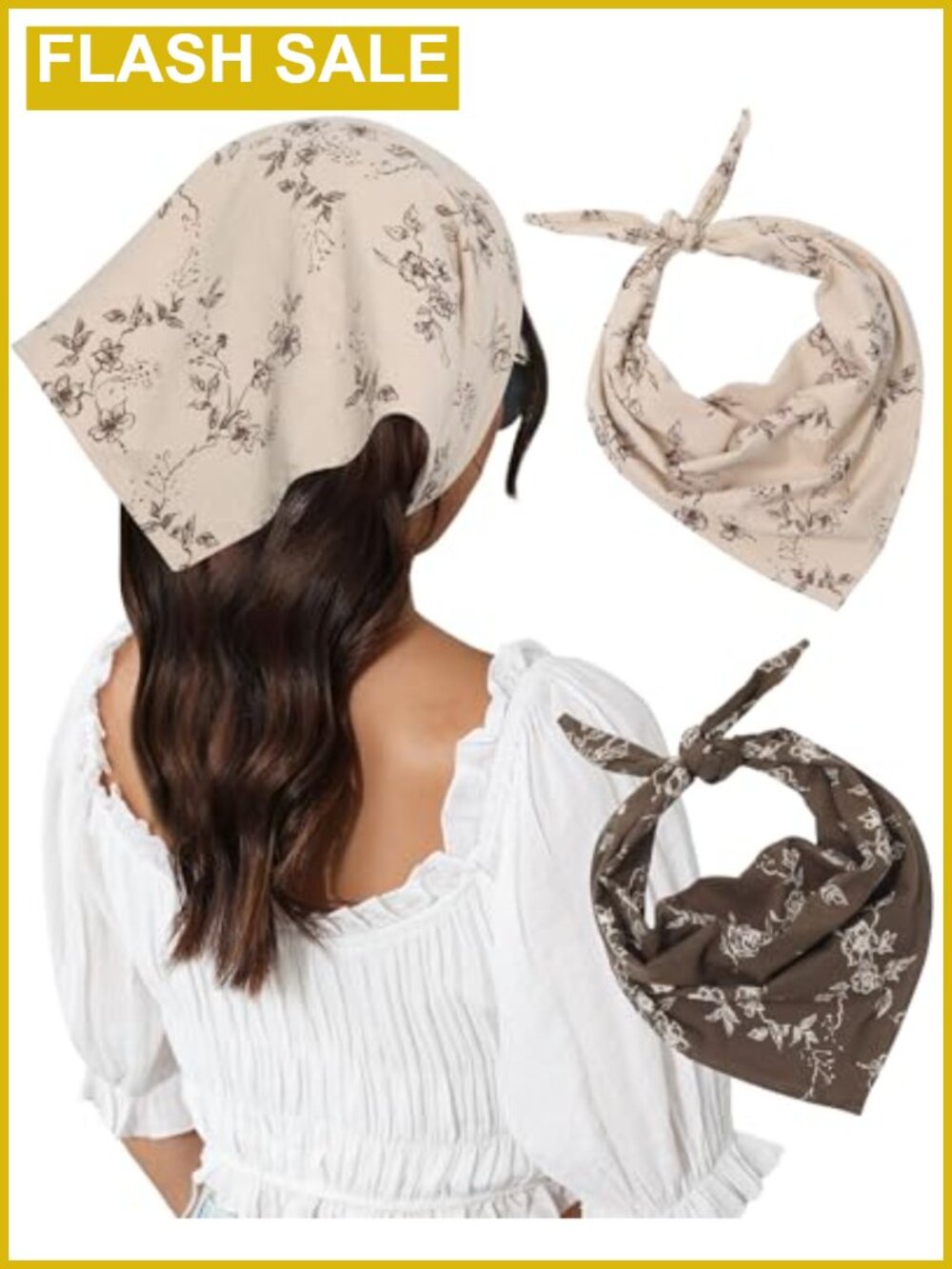 Cotton Floral Hair Scarf 2pc Triangle Head Bandana Women Girl
